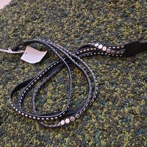 Studded Black Leather Wrap Belt - Women Accessories